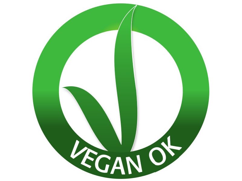 logo veganok: cerchio verde con foglie a forma di V poste al centro